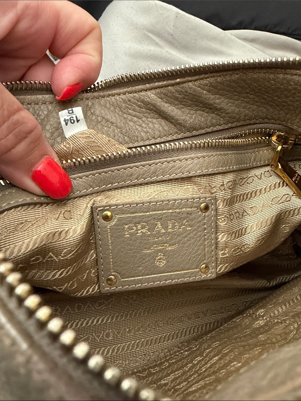 Prada🌟 Olive-Taupe Pebbled Leather Shoulder Bag with Gold Hardware - Picture 10 of 13